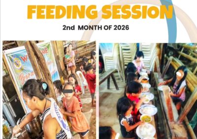 Children in Cagban Ibabaw Boracay receiving nutritious meals during the Rose CGI Weight of Life 2026 Supplementary Feeding Program.