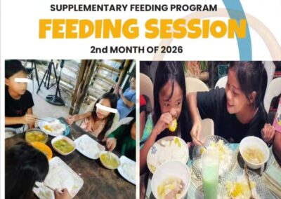 Children in Cagban Ibabaw Boracay receiving nutritious meals during the Rose CGI Weight of Life 2026 Supplementary Feeding Program.